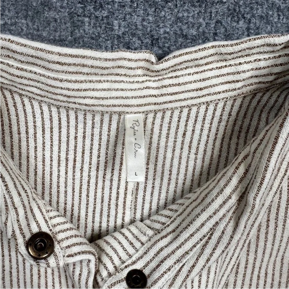 Rylee + Cru Jumpsuit Womens L Multi Linen Blend Stripe Snap Closures Long Sleeve - Picture 4 of 6